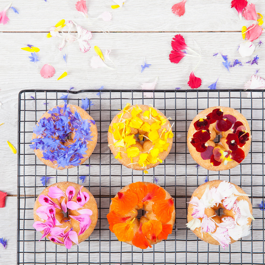 American Style Glazed Doughnuts with Edible Flowers - Petite Ingredient