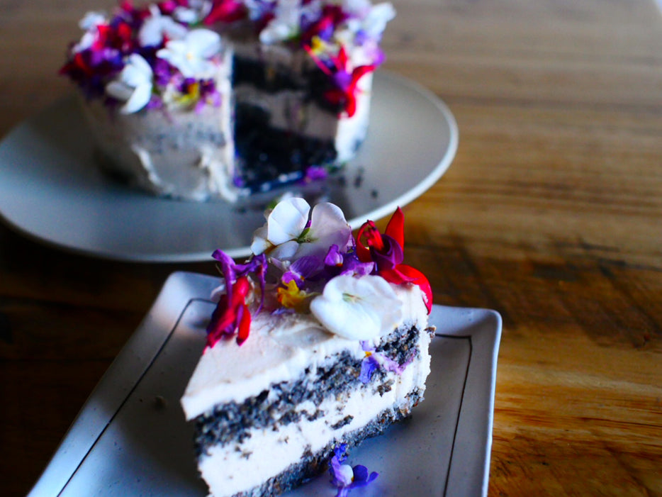 Raw Vegan Charcoal Layered Cake with Butterscotch Cream - Petite Ingredient